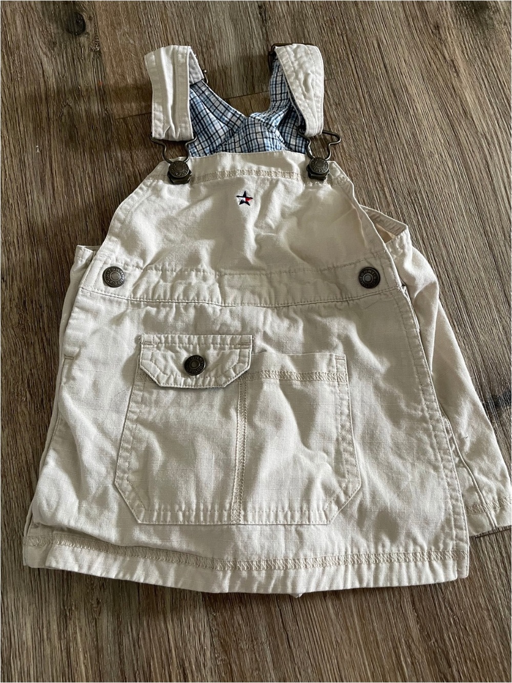 Vintage Y2K Tommy Hilfiger Cream Overall Dress Skort with Star Accent